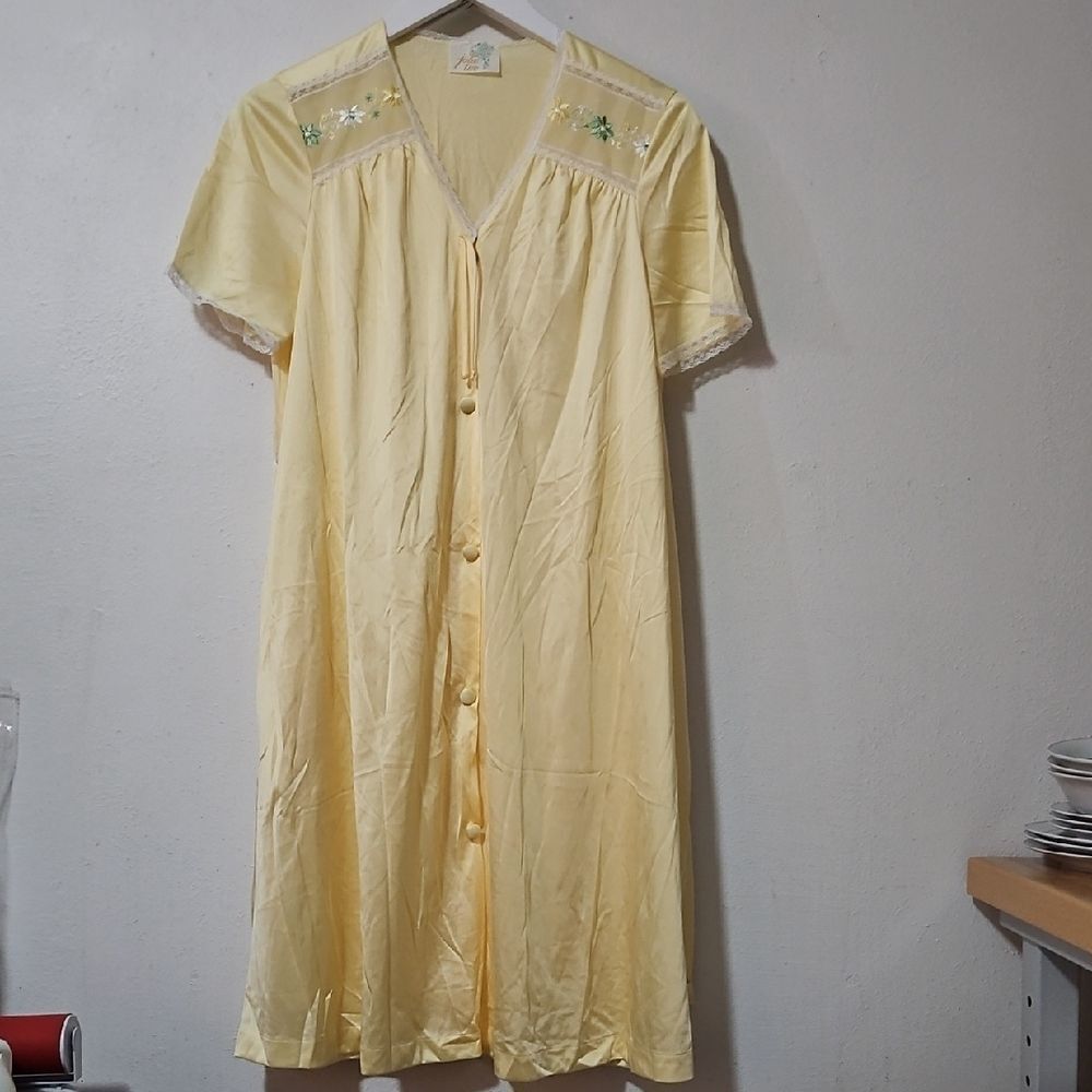 Jolie Two  Yellow Button-Down Robe And Nightgown Lace